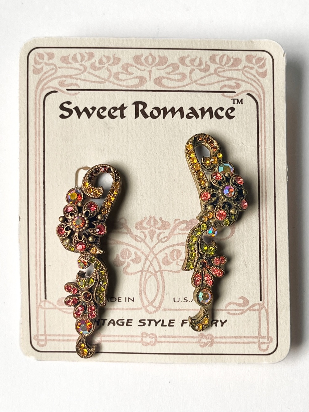 Sweet Romance Floral Cluster Rhinestone Long Earrings Vintage 90’s